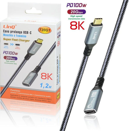 Cavo Prolunga Usb-c Maschio Femmina Type-c 8k Ricarica Pd100w 1,2mt 20gbps T20g1 Elettronica/Informatica/Accessori/Cavi e accessori/Cavi/Cavi USB Trade Shop italia - Napoli, Commerciovirtuoso.it
