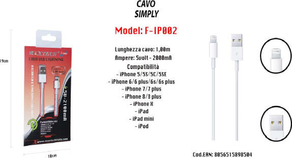 Cavo-Usb-Simply-Ricarica-Per-Iphone-Ipad-Ipod-1-Mt-5volt-2000ma-Maxtech-F-ip002