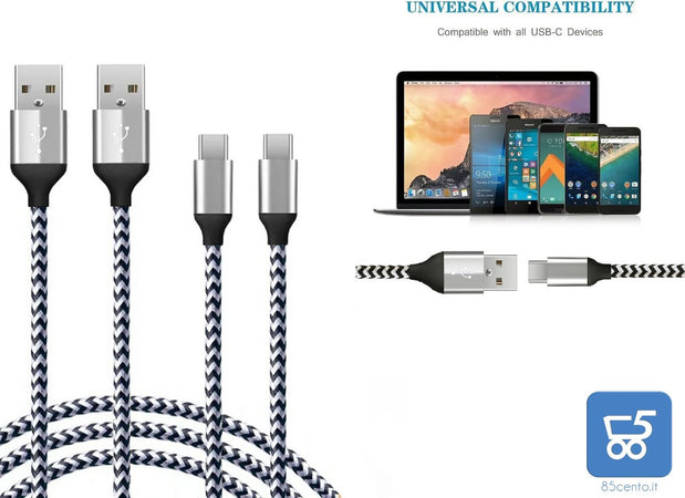 Cavo USB type-C 1Mt 2 Pezzi 3A Ricarica Rapida Nylon Intrecciato compatibile con gli smartphone tablet PC