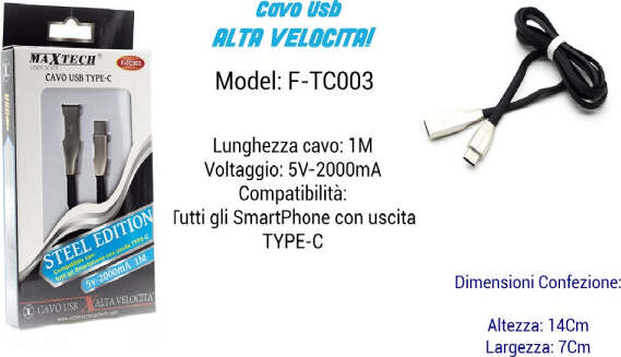 Cavo-Usb-Type-c-Alta-Velocita'-Per-Smartphone-1mt-Ampere-5v---2000ma-Maxtech-F-tc003