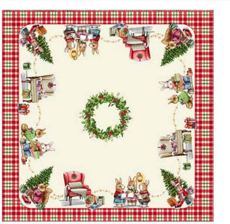 Centrotavola natalizio holly 93x93 cm in cotone gobelin -  vingi