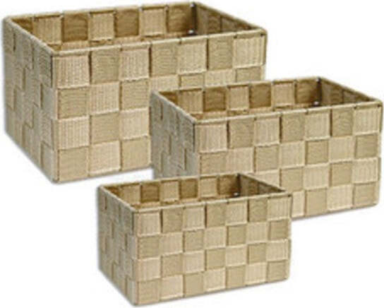 Cestini-Tessuto-3-Scatole-Organizer-Portaoggetti-Bagnoschiuma-Makeup-Beige-Scuro