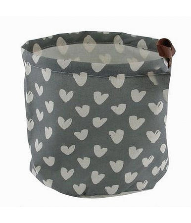 Cesto Porta Oggetti Con Cuori In Tessuto Con Manico Bagno Cucina 25x28cm 10612