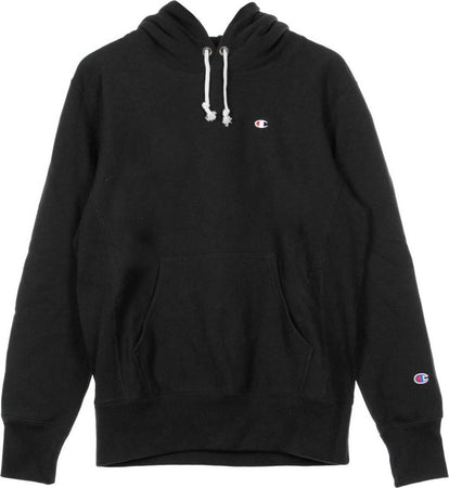 CHAMPION-Felpa-Cappuccio-Uomo-Reverse-Weave-Logo-Hoodie-Black-da-uomo