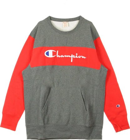 CHAMPION-Felpa-Girocollo-Uomo-Colour-Block-Kangaroo-Pocket-Reverse-Weave-Grey/red-da-uomo