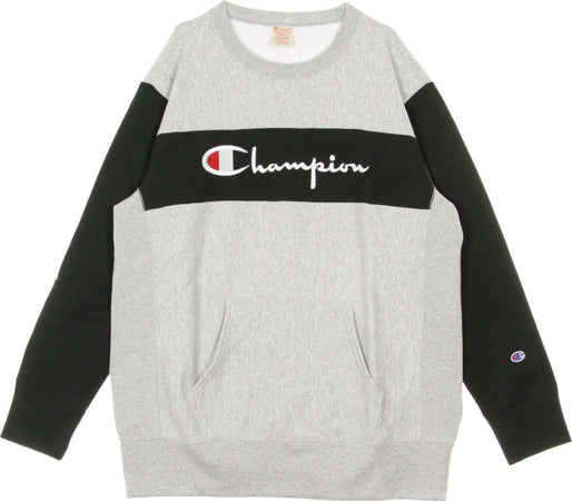 CHAMPION-Felpa-Girocollo-Uomo-Colour-Block-Kangaroo-Pocket-Reverse-Weave-Light-Grey/black-da-uomo
