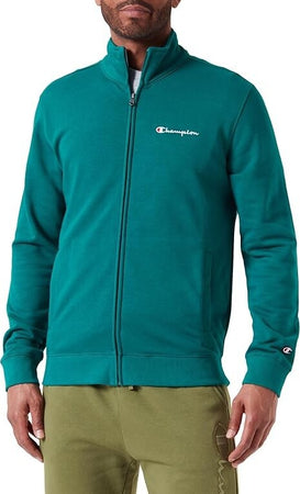 Champion-Legacy-Icons---Heavy-Spring-Terry-Small-Script-Logo-High-Neck-Full-Zip-Felpa,-Verde-Bosco,-Uomo