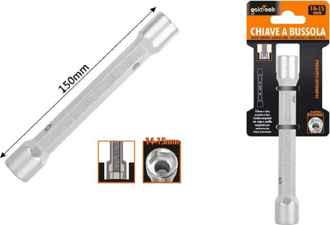 Chiave A Bussola Tubo Esagonale Da 150 Mm Doppie Bocche Esagonali 14-15 Mm 97551 Fai da te/Utensili elettrici e a mano/Utensili a mano/Chiavi e chiavi inglesi/Chiavi a bussola Trade Shop italia - Napoli, Commerciovirtuoso.it