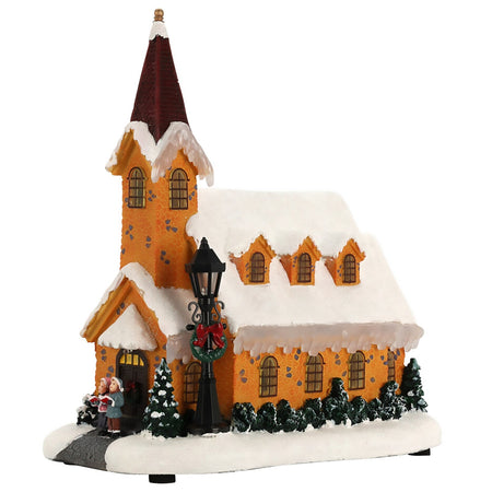 Casa innevata con luci a LED, edificio per villaggio di Natale, da 27 x 17 x 25 cm