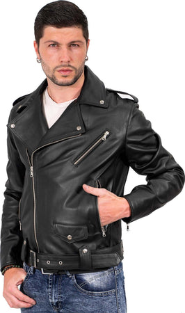 Chiodo-Tre-Tasche---Chiodo-Uomo-Nero-in-vera-pelle-con-Zip-Argentate