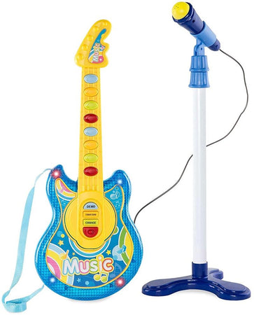Chitarra Elettrica con Microfono Karaoke Giocattolo Bambini con Luci Attacco Aux