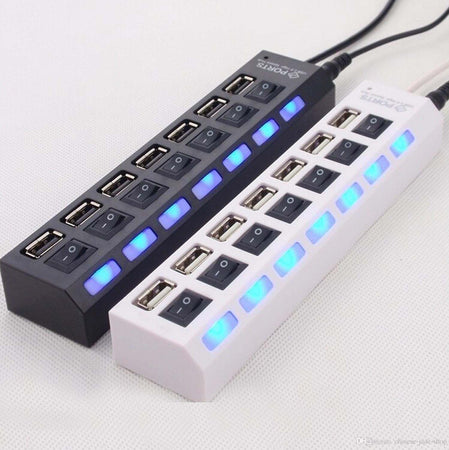 CIABATTA USB MULTIPRESA HUB CON 7 PORTE USB 2.0 NERA O BIANCA E LED BLU Elettronica/Informatica/Accessori/USB Hub Trade Shop italia - Napoli, Commerciovirtuoso.it
