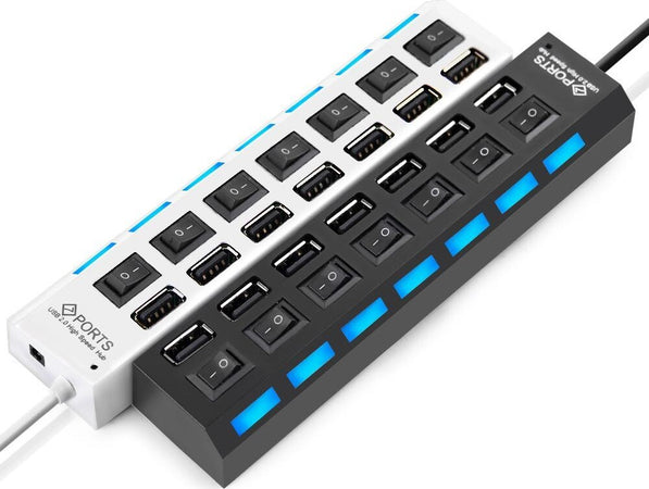 CIABATTA USB MULTIPRESA HUB CON 7 PORTE USB 2.0 NERA O BIANCA E LED BLU Elettronica/Informatica/Accessori/USB Hub Trade Shop italia - Napoli, Commerciovirtuoso.it