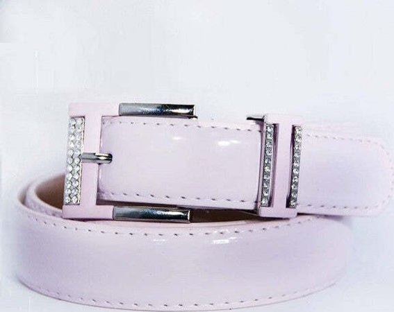 Cintura-Donna-Rosa-Ecopelle-Pelle-Cinta-Tessuto-Fibbia-In-Metallo-Brillantini