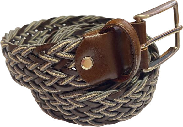 Cintura uomo Bergamotto - Intrecciata - Pelle e Tessuto - Marrone/verde