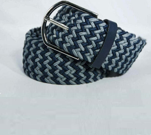 Cintura-Uomo-Donna-Intrecciata-Blu-Grigio-Corda-Cinta-Tessuto-Fibbia-In-Metallo