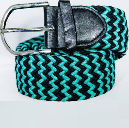 Cintura-Uomo-Donna-Intrecciata-Verde-Nero-Corda-Cinta-Tessuto-Fibbia-In-Metallo