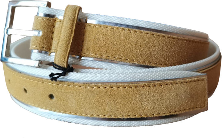 Cintura uomo Orciani - Amalfi in suede e tessuto - Curry bianco argento
