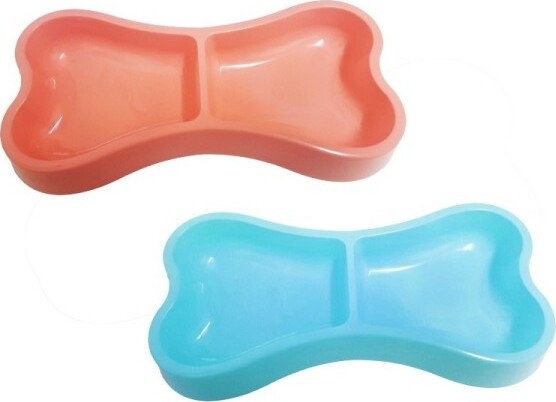 Ciotola-2-Vaschette-A-Forma-Di-Osso-In-Plastica-22x7x4,5cm-Cocker-Cane-Gatto
