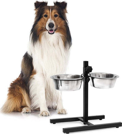 Ciotole-Cane-Gatto-Rialzate-Con-Supporto-Metallo-Regolabile-Ciotola-Acciaio-20cm