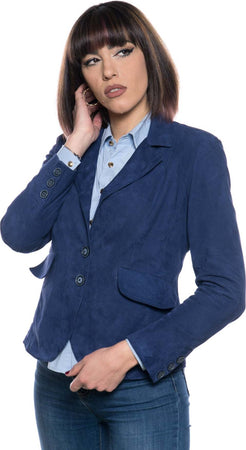 Classic-712---Giacca-Donna-Blu-in-vera-pelle-camoscio