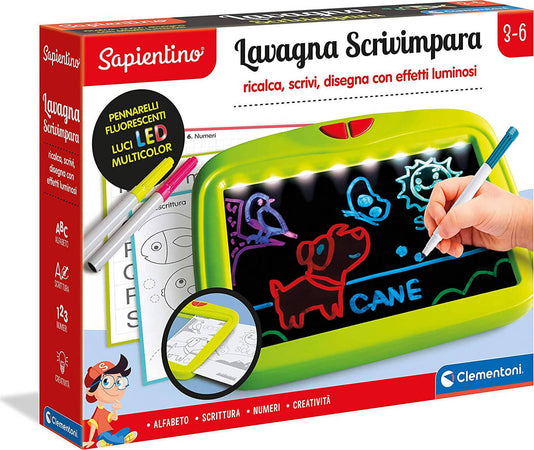 CLEMENTONI - 16256 - Sapientino - Lavagna Scrivimpara - lavagna LED luminosa per scrivere e disegnare, lavagna fluorescente, gioco educativo 3 anni, gioco creativo Giocattoli Sanitaria Gioia del Bimbo - Villa San Giovanni, Commerciovirtuoso.it