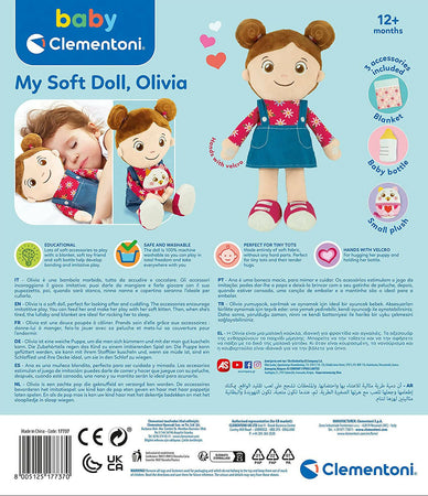 Clementoni - 17737 - olivia, my soft doll - bambola stoffa 100% lavabile, prima bambola bambina con accessori, gioco prima infanzia 1 anno Giochi e giocattoli/Peluche/Animali di peluche Sanitaria Gioia del Bimbo - Villa San Giovanni, Commerciovirtuoso.it