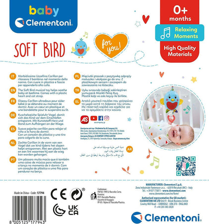 Clementoni- Soft Bird Musicale, Carillon Neonato Giochi per La Nanna 0 + Mesi, Multicolore, 17794 Giochi e giocattoli/Elettronica per bambini/Giochi elettronici Sanitaria Gioia del Bimbo - Villa San Giovanni, Commerciovirtuoso.it