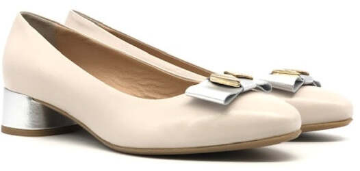 COLETTE D??collet?? beige e grigio in vera pelle tacco 30 con fiocco