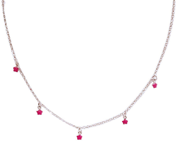 Collana Bimba- Ragazza in Argento 925 Millesimi con Stelline Smaltate Fuchsia Pendenti