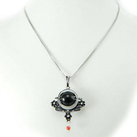 Collana brunita con ciondolo su coccu portafortuna e corallino GIOIELLO SARDEGNA