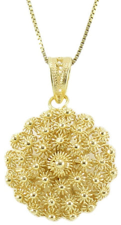 Collana con ciondolo pendente filigrana sarda in argento dorato