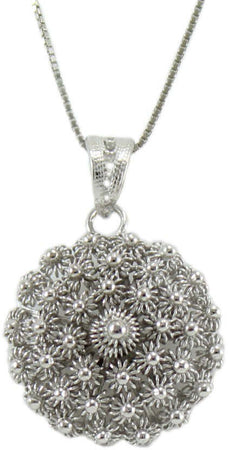 Collana con ciondolo pendente filigrana sarda in argento rodiato