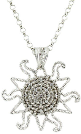 Collana filigrana sarda in argento con pendente corbula sole con zirconi