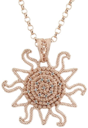 Collana filigrana sarda in argento rosa con pendente corbula sole con zirconi