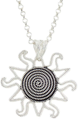 Collana filigrana sarda in argento con ciondolo pendente corbula sole brunito