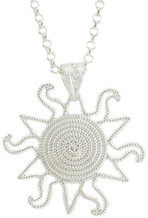 Collana filigrana sarda in argento con ciondolo pendente corbula sole