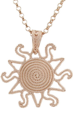 Collana filigrana sarda in argento con ciondolo pendente corbula sole placcato oro rosa