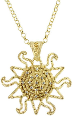 Collana Filigrana Sarda in Argento Dorato e Zirconi con Pendente Sole e Corbula – Artigianato Sardegna
