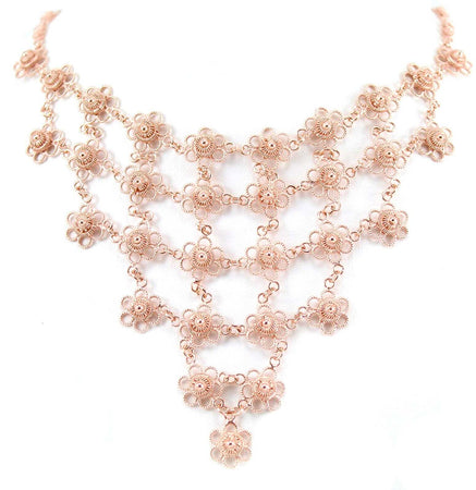Collana donna filigrana sarda in argento placcato oro rosa nido d'ape a fiore