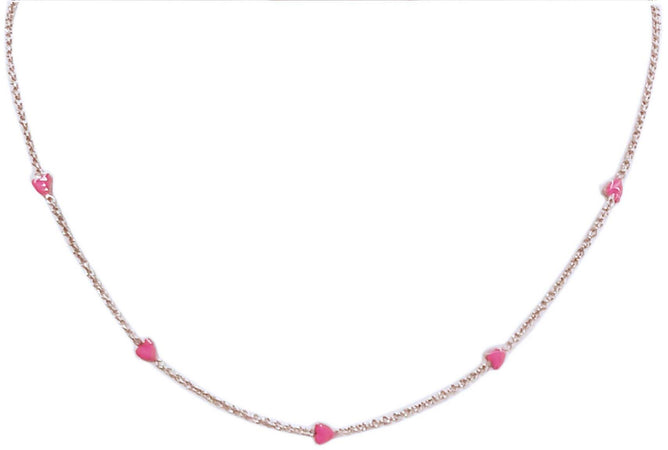 Collana Donna Girocollo in Argento 925 Millesimi Ragazza-Donna con Cuoricini Smaltati Rosa Rodiato Oro Bianco