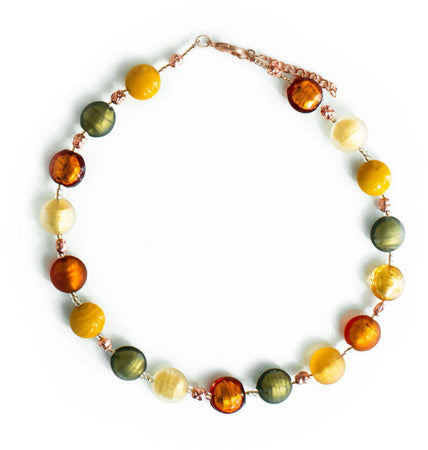 Collana Donna Girocollo in Vetro Di Murano Ambra Bijou Fashion Artigianale Made in Italy Collana in Ottone E Acciaio Con Perle Realizzate a Mano 47 Cm