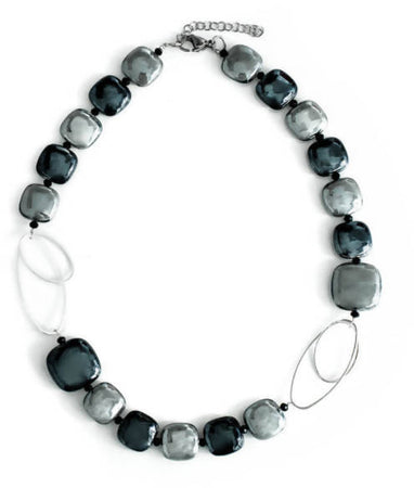 Collana Donna Girocollo in Vetro Di Murano Grigio Bijou Fashion Artigianale Made in Italy in Acciaio Con Perle Realizzate a Mano 46 Cm