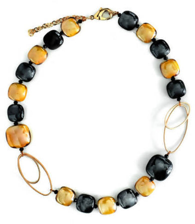 Collana Donna Girocollo in Vetro Di Murano Ocra Bijou Fashion Artigianale Made in Italy in Acciaio Con Perle Realizzate a Mano 46 Cm