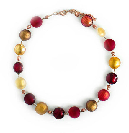 Collana Donna Girocollo in Vetro Di Murano Rosso Bijou Fashion Artigianale Made in Italy Collana in Ottone E Acciaio Con Perle Realizzate a Mano 47 Cm