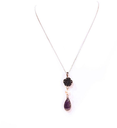 Collana Donna in Argento 925 Nihama con Pendente in Ametista Perla e Opale Regalo per Lei Collanina Catenella Argentata