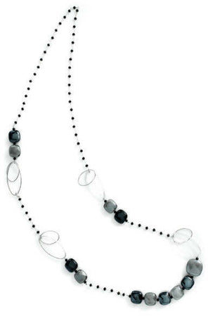 Collana Donna in Vetro Di Murano Grigio Bijou Fashion Artigianale Made in Italy in Ottone Con Perle Realizzate a Mano 98 Cm
