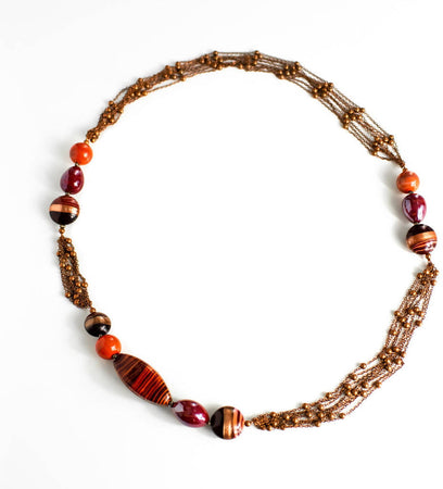 Collana Donna in Vetro Di Murano Rosso Bijou Fashion Artigianale Made in Italy Collana in Acciaio E Ottone Con Perle Realizzate a Mano 82 Cm