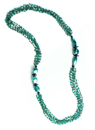 Collana Donna in Vetro Di Murano Verde Bijou Fashion Artigianale Made in Italy Collana Multifili in Ottone E Acciaio Con Perle Fatte a Mano 90 Cm