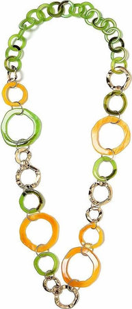 Collana Donna Lunga Maxi Catena ad Anelli Oro e Colorati Catena Lunga Cerchi Fashion Bijou Gialla Verde Metallo e Resina Collana Donna Lunga You Store - Messina, Commerciovirtuoso.it